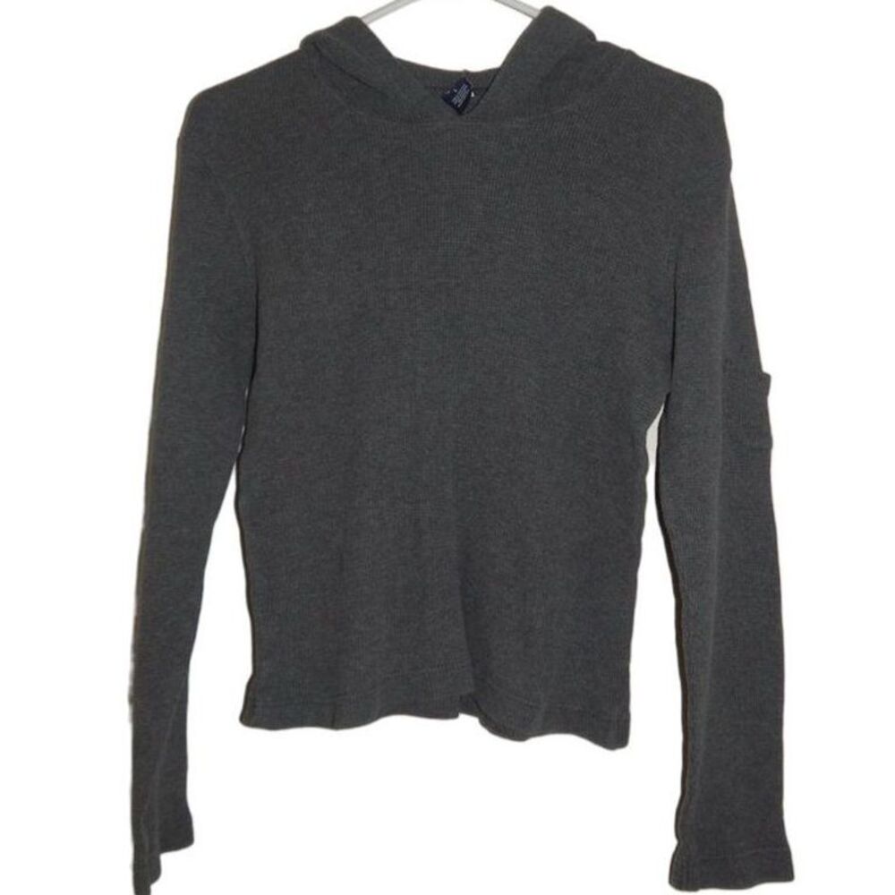 GAP Women’s Junior’s Large Gray Hooded Waffle Knit Long Sleeve (Runs Small)